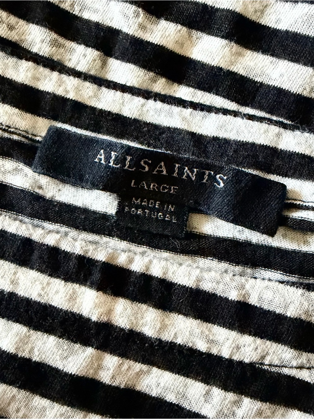 AllSaints Rita Long Sleeve Black Striped T-Shirt - Picture 6 of 8